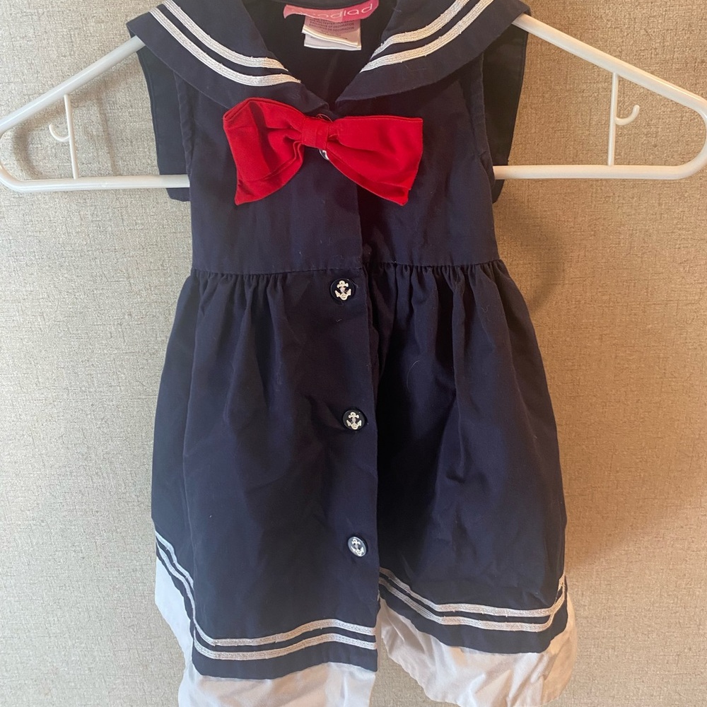 Navy Dress with red bow
